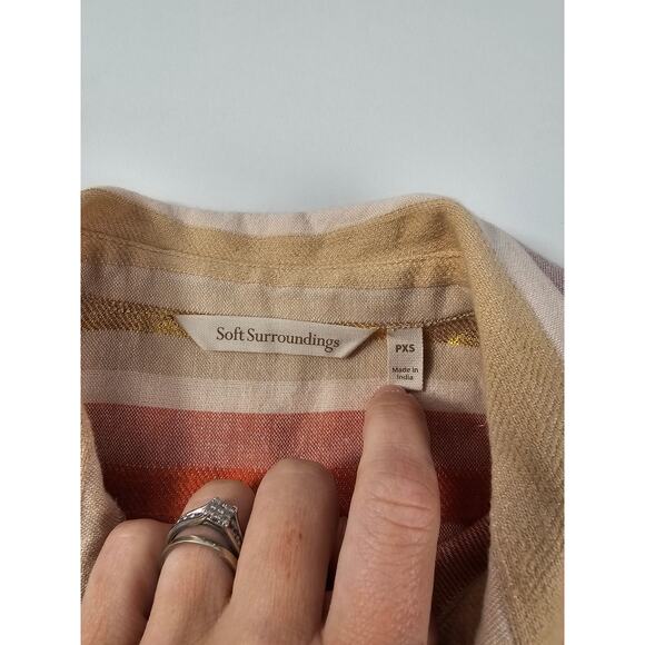 Soft Surroundings Maddalena Button Down Stripe Metallic Tunic Shirt XS P PETITE - Picture 7 of 9